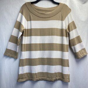 Jones New York Boat Neck 3/4 Sleeve Sweater Top Women XL White/Tan Stripes Used